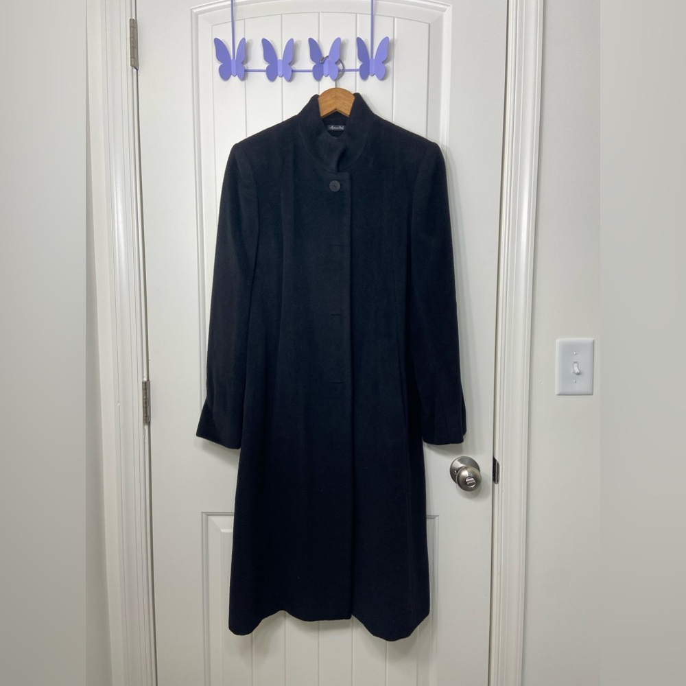 EUC Vintage Cinzia Rocca women’s Italy solid black wool cashmere button coat 4